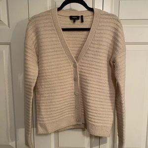 Theory Cream Ribbed Cardigan